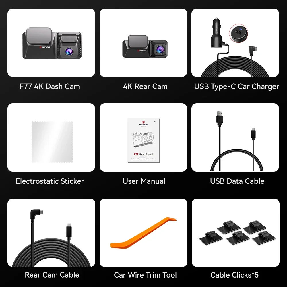 REDTIGER F77 Dashcam Front and Rear 4K+4K Dash Cam Dual Car Camera STARVIS 2 Night Vision Voice Control Built-in 5.8Ghz WiFi GPS image 3