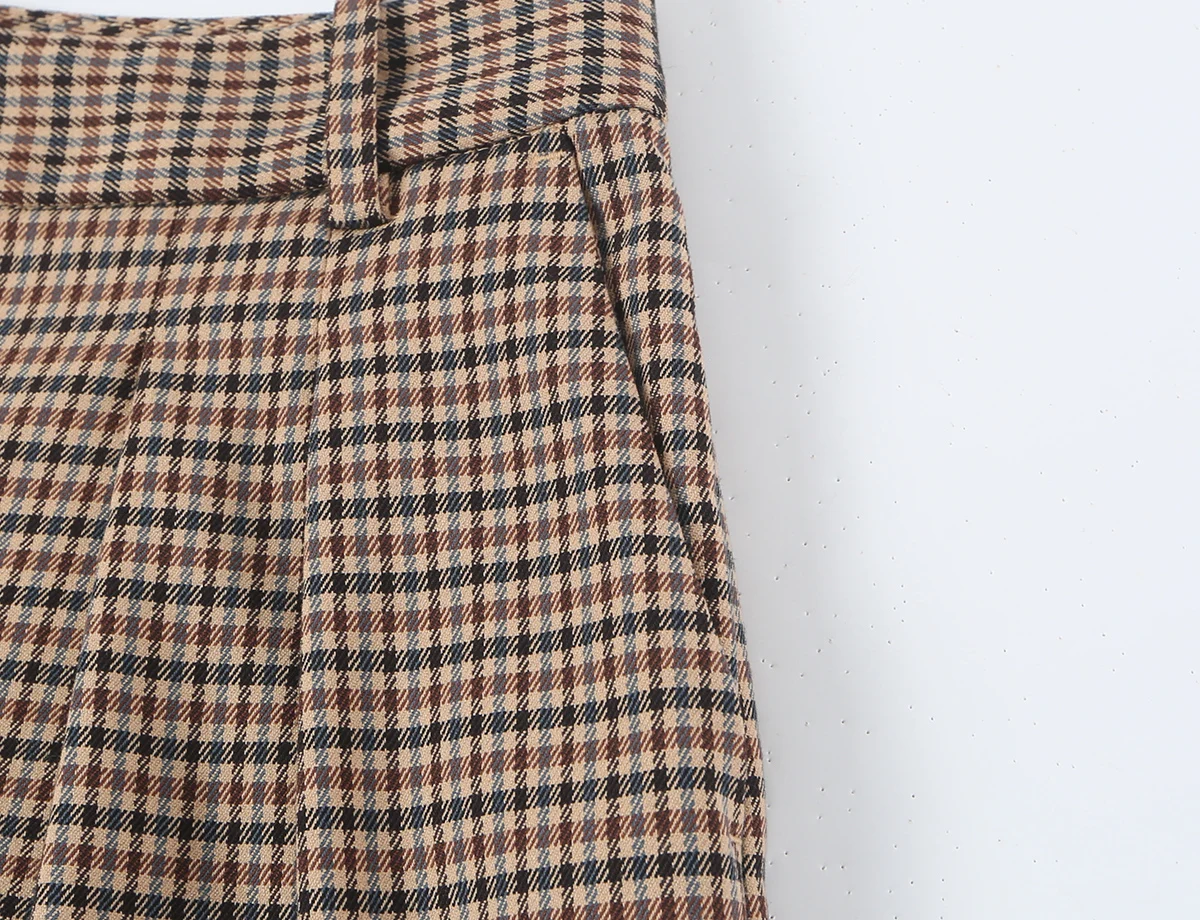 BSAY 2026 Neues Vintage Damen-Karomuster 2-teiliges Outfit mit Stehkragen, doppelreihiger, kurzer Jacke und weitem Hosenbein, lässiger Anzug – Detail 17