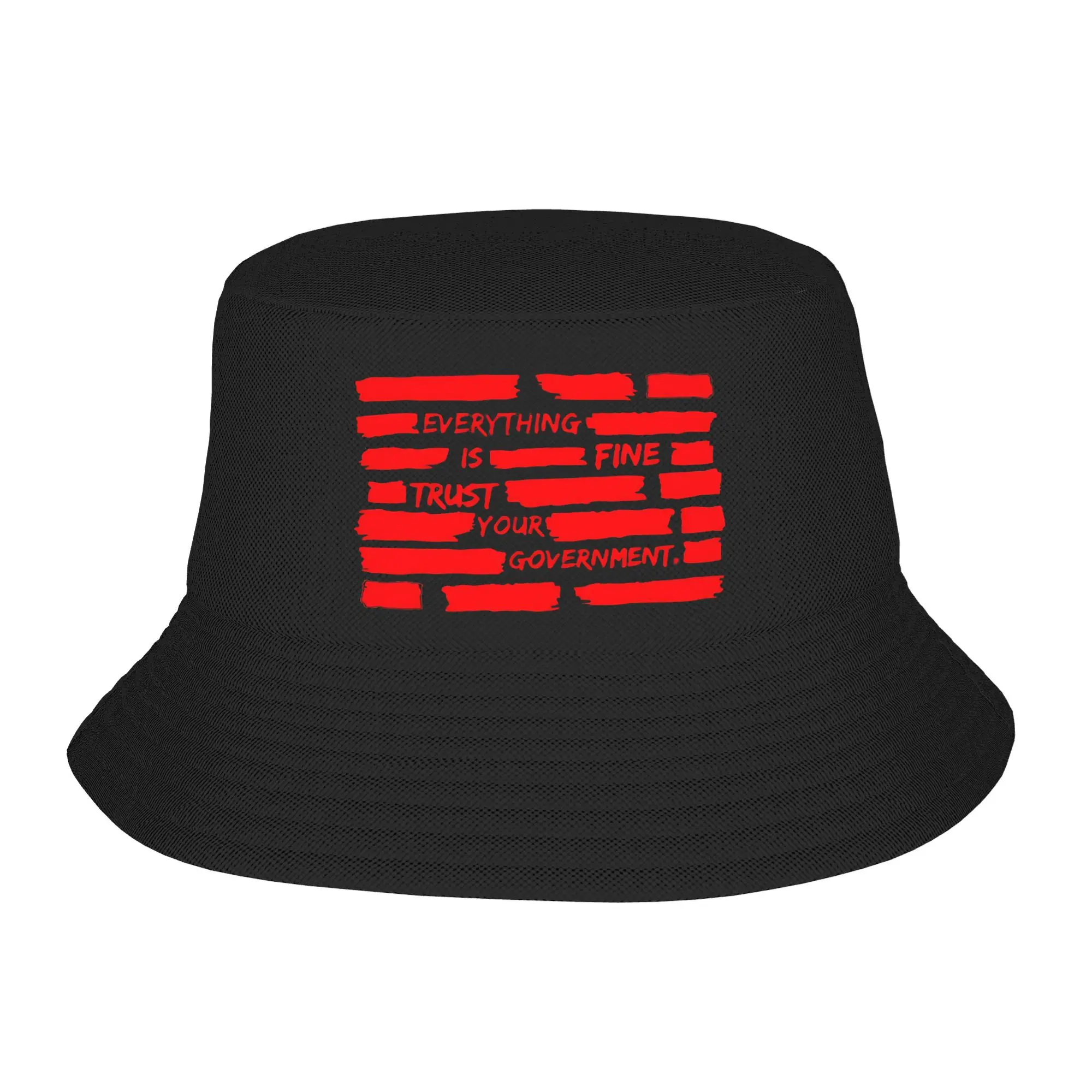 Men Women Kawaii Bucket Hat Everything Is Fine Trust Your Government Outfit Bob Hats For Travel Headwear Lightweight