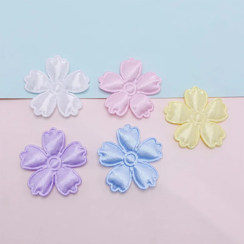 100Pcs 3,5 CM Stoff Blume Gepolsterte Appliques Nähen auf Patches Kleidung Hüte Haarnadel Ornament Zubehör DIY Handwerk Verlegenheit – Detail 3
