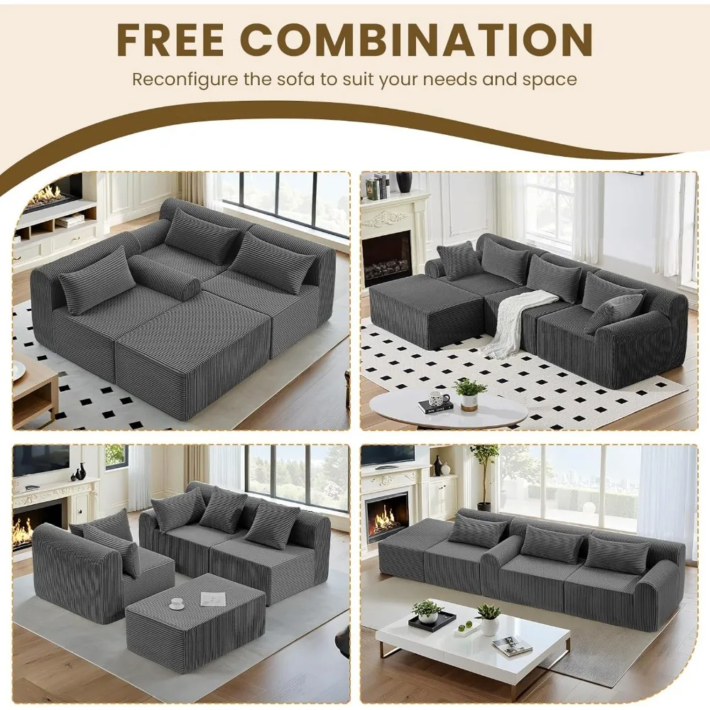 أريكة مقطعية على شكل حرف L لغرفة المعيشة مع مقاعد عميقة ووسائد قابلة للإزالة، وأريكة وحدات مريحة تشبه السحابة #4