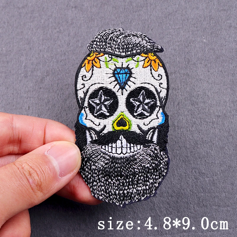 Punk Skull Embroidered Patches For Clothing Hip Hop Patch Iron On Patches For Clothes Grim Reaper Embroidery Patch Stripe Badges