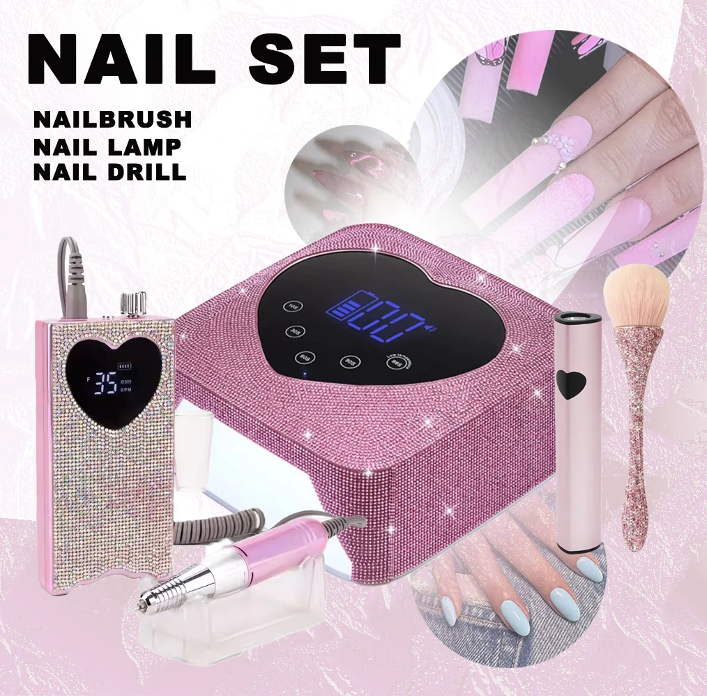

Heart-Shaped Professional Nail Lamps Set Kit Including UV Lamp and 35000rpm Electric Nail Drill Stylish Newest Box Packed