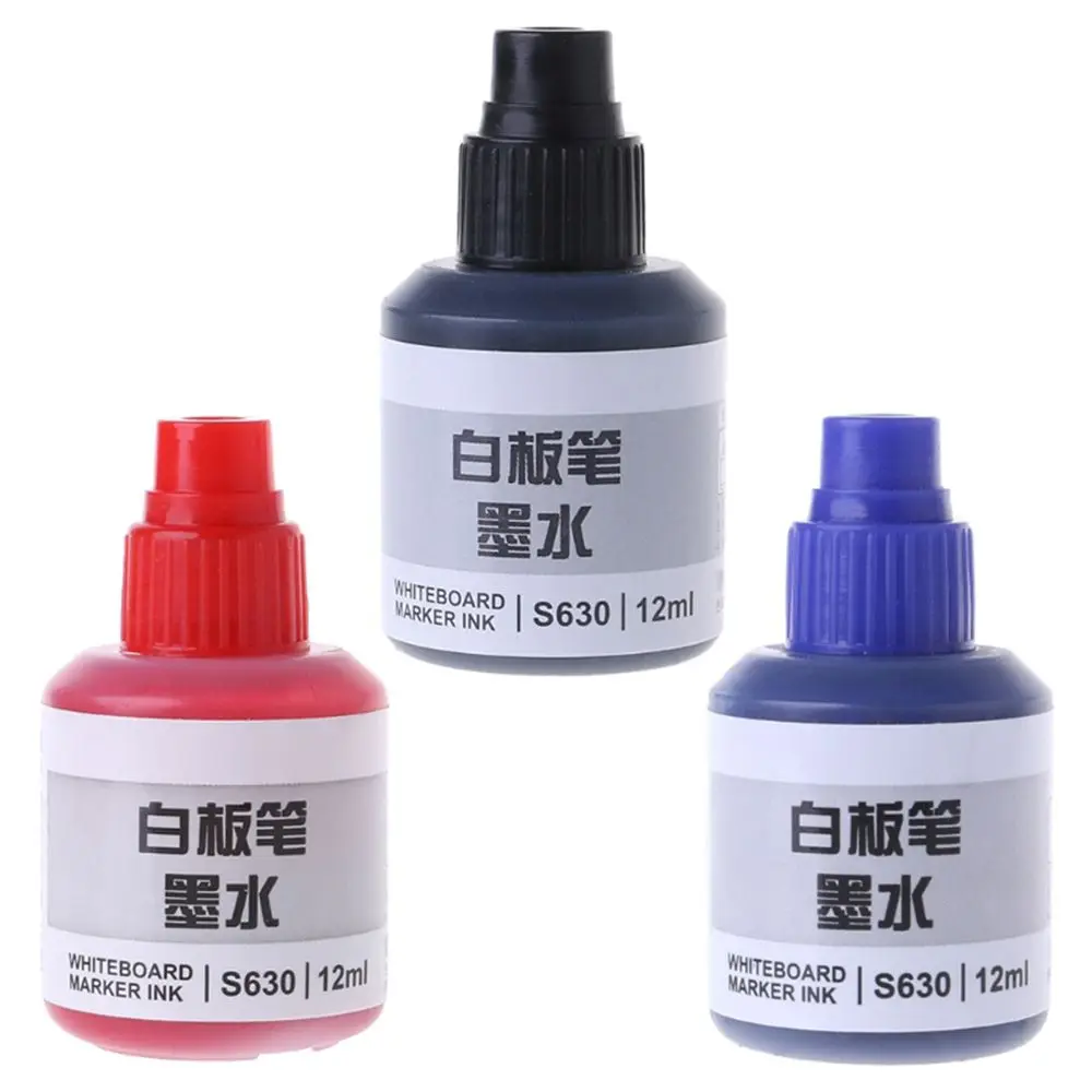 12ml Refill Ink Erasable Whiteboard Marker Pen Inks Black Red Blue 3 Colors Instantly Dry Office Supplies