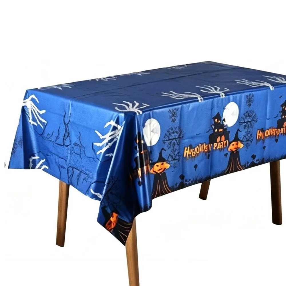 Rectangular Shape Halloween Tablecloth Plastic Material Disposable Use Party Table Decor Ghost Pattern Pumpkin Pattern