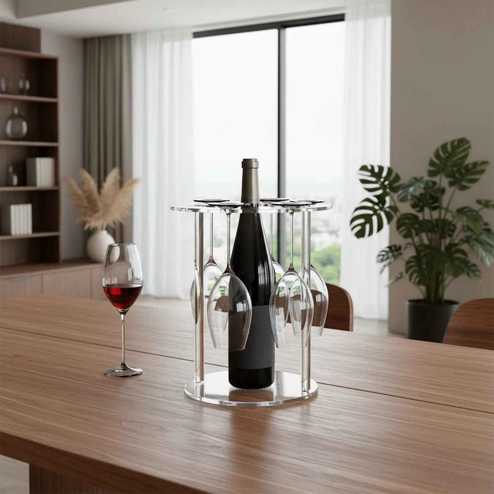 

Acrylic Wine Glass Rack Hanging Wine Cup Holder Bar Goblet Stemware Storage Racks Kitchen Organizer 6-Cup
