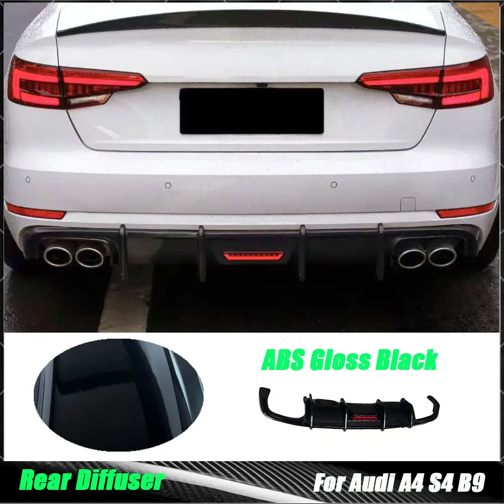 

Для Audi A4 S4 B9 2017-2019 сухой автомобильный задний бампер из углеродного волокна, диффузор для губ с лампой, автомобильные аксессуары, глянцевый черный
