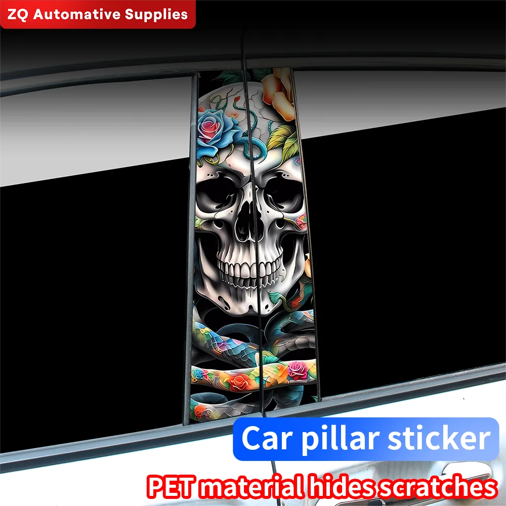 

Skull and Rose Car Stickers Car B-pillar Vinyl Decals Waterproof Auto Center Pillar Sticker Cover Scratches Decor Accessories