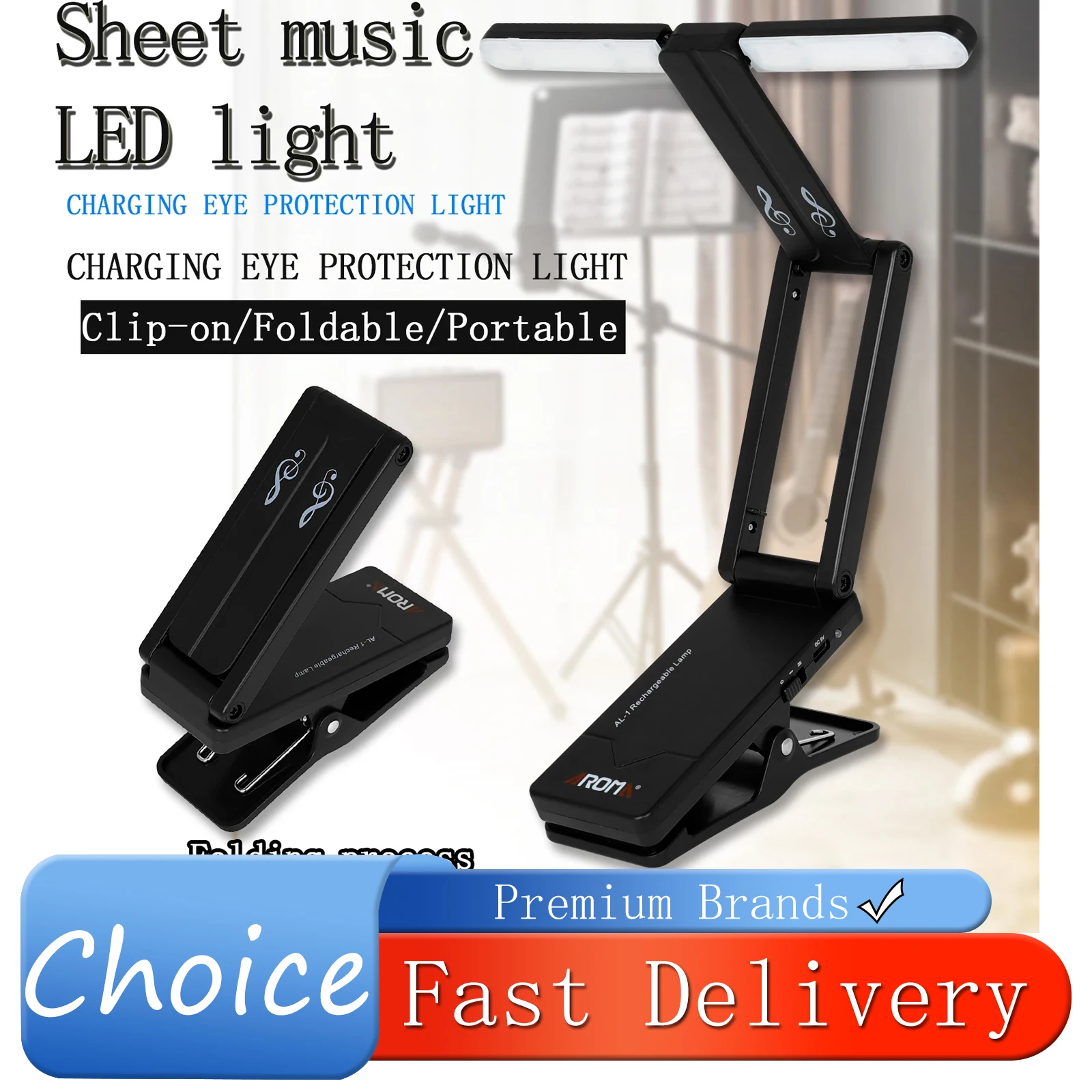 

Aroma AL-1 LED Sheet Music Stand Light Foldable USB Eye Protection Lamp Clip-on Adjustable Lamp Musical Instruments Accessories