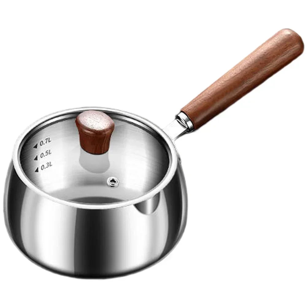 

316 Stainless Steel Milk Pot with Triple Layer Bottom for Rapid Heat and Cool Walnut Handle with Transparent Glass Lid