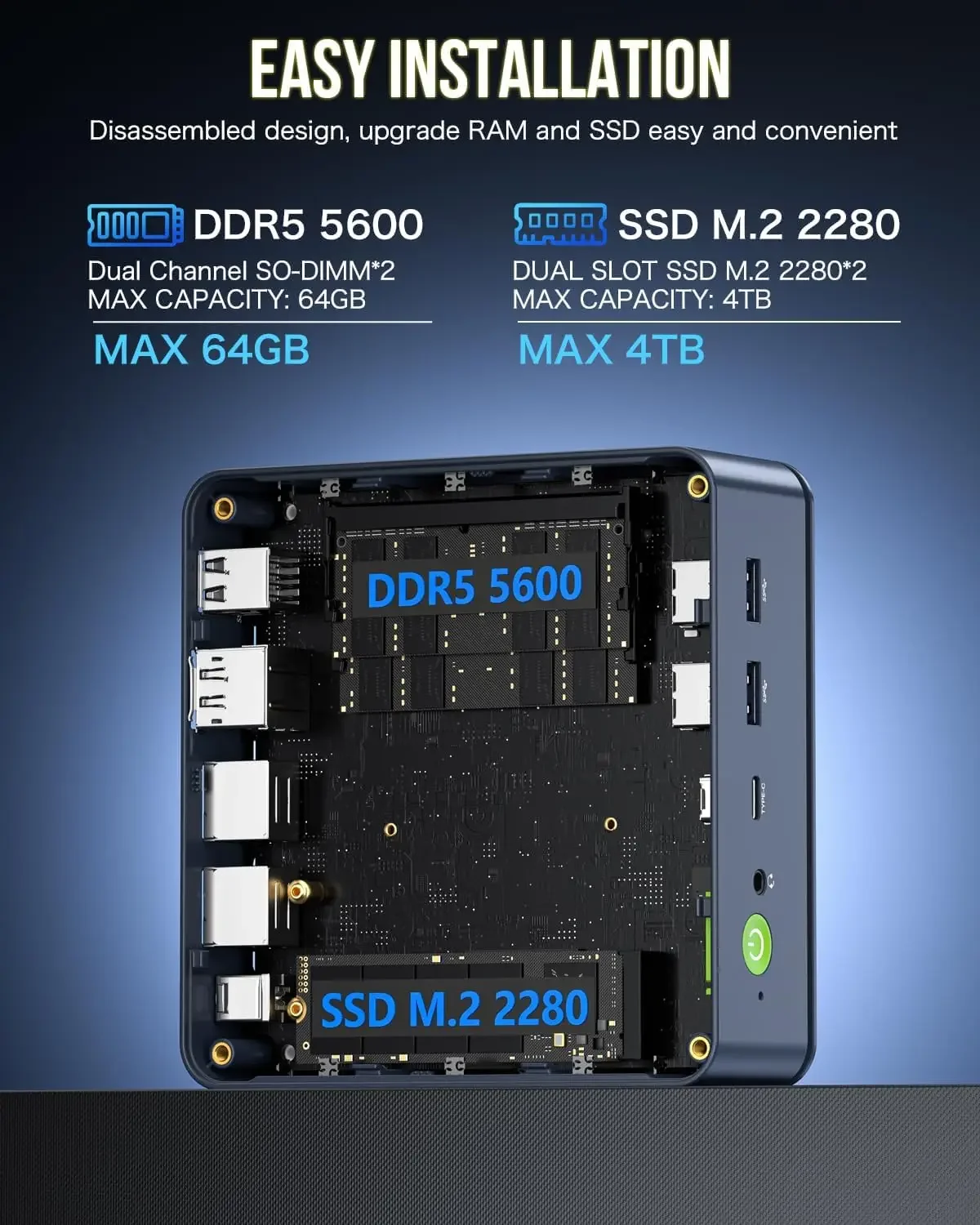 GMKtec K6 R7 7840HS Mini PC DDR5 5600MHz PCIe4.0 NVMe SSD 2.5G LAN USB4 WiFi6 BT5.2 Tri-Display Desktop Gaming Computer da ufficio