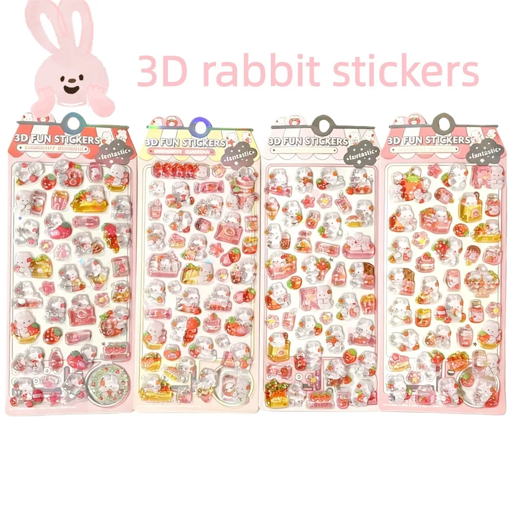 

Наклейка-стикер 3D с рельефным изображением клубничного кролика, милая, для декора мобильного телефона, для творчества, для студентов, для блокнотов, канцелярский подарок