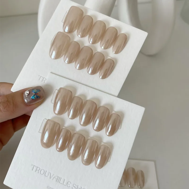 10PCS Luxury Handmade Press on Nails Haley Design Acrylic Fake Nails Art Short Oval Full Cover Customized Nails Aurora Glitter