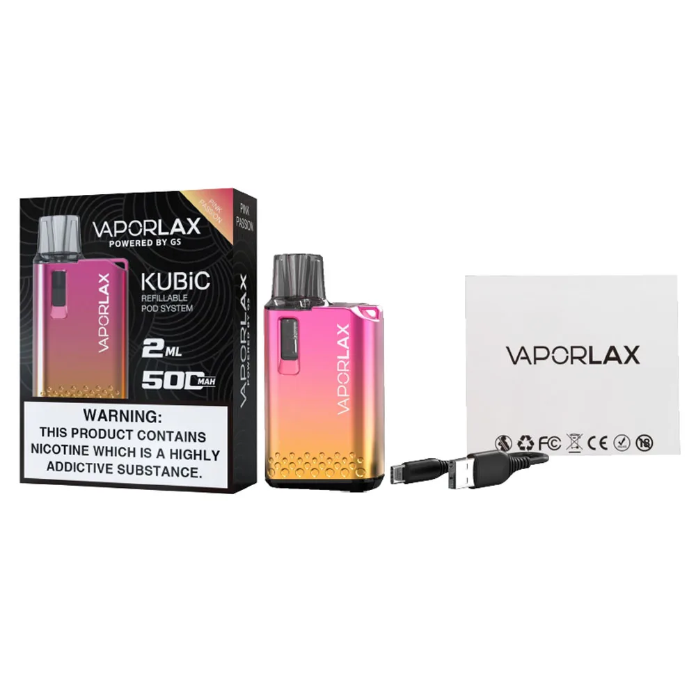 VaporLax Kubic Pod Mod System Kit Electronic E Cigarette 500mAh Battery 2.0ml 0.8ohm Mesh Coil Cartridge Vaper Atomizer Vape