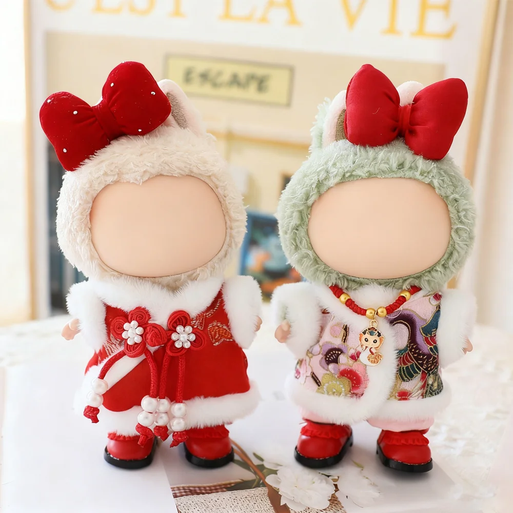 

Новогодняя одежда для куклы Labubu, одежда, аксессуары, новый мини-набор в китайском стиле, кукольная одежда 15-17 см для Кореи идола