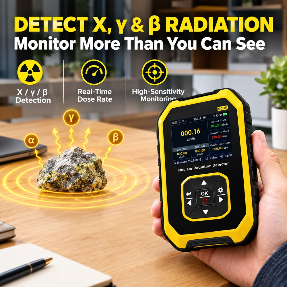GC-01 Geiger Counter Nuclear Radiation Detector, 1100mAh Rechargeable, Detects Beta, Gamma & X-Ray, 0.00-1000μSv/h Dose Rate