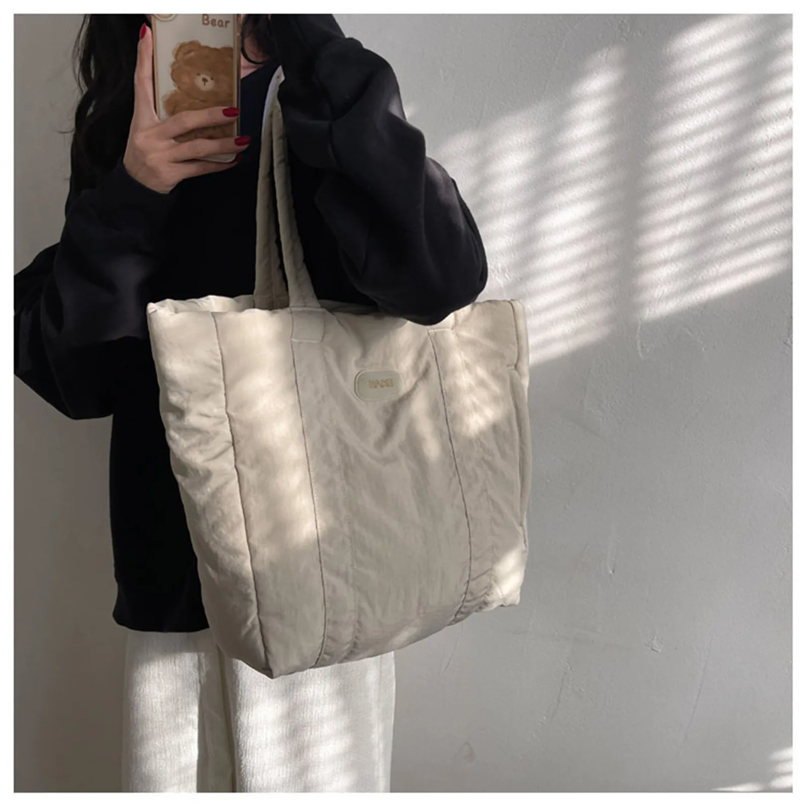 Bolso de hombro acolchado para mujer, bolsa ligera de gran capacidad para guardar libros, Otoño e Invierno