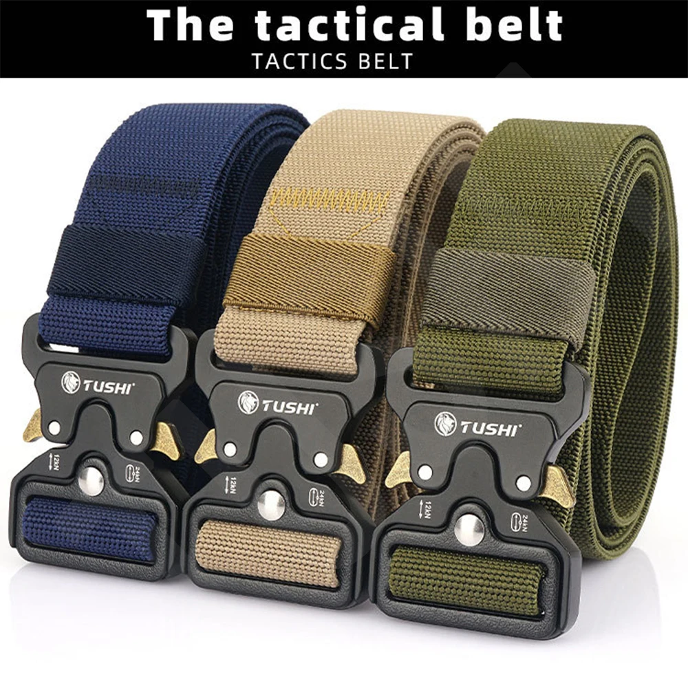 TUSHI Men Army Outdoor Hunting Tactical Multi Function Combat Survival High Quality Marine Corps Canvas For Aluminum Alloy Belt