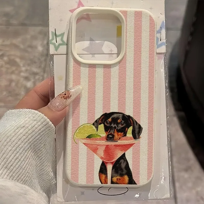 Handyhülle für iPhone 11 12 13 14 15 16 17 Pro Max XS X XR 16E 16 Plus 17e Rosa Gestreiftes Welpen-Cocktail Trendiges Muster Weiche Hülle – Detail 6