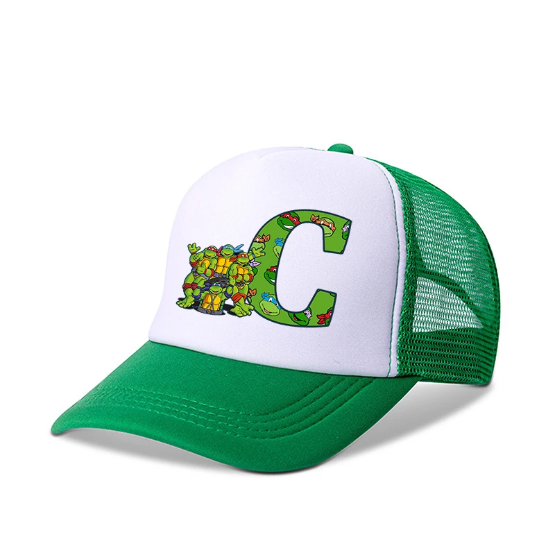 Ninja Turtles ragazzi ragazze berretti da Baseball lettere A-Z bambini estate cappello a rete traspirante simpatico cartone animato Anime Sunbonnet