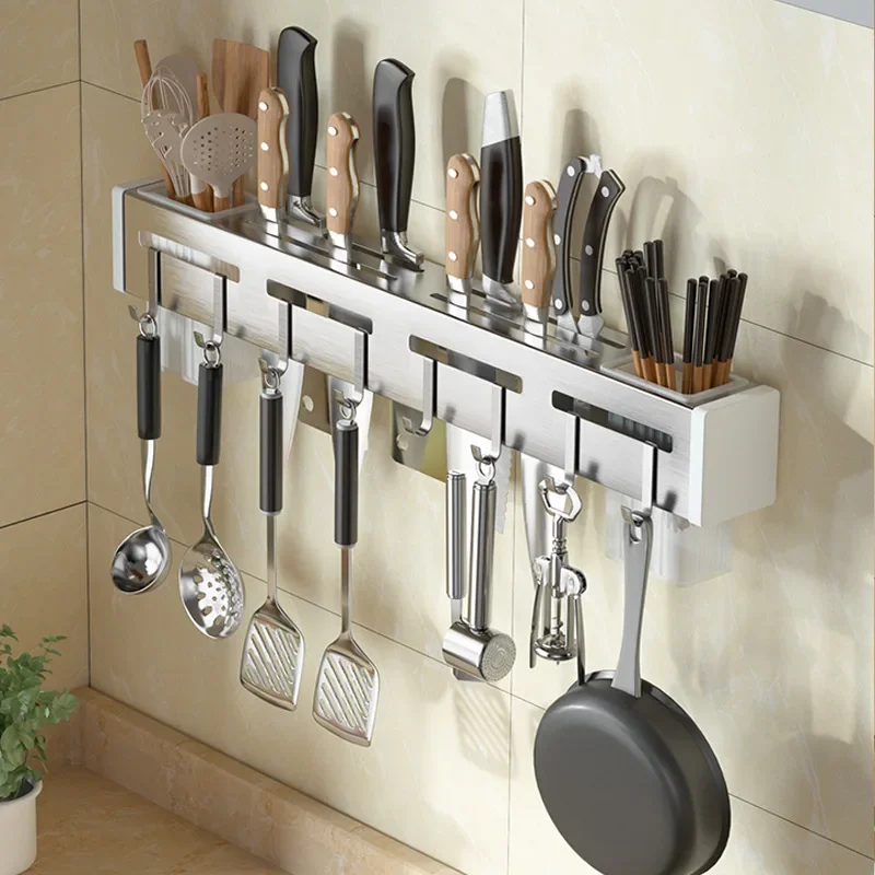 

Wall Mounted Hooks Rack Punch Free Kitchen Utensils Storage Row Hook Holder Multi-Purpose Hooks