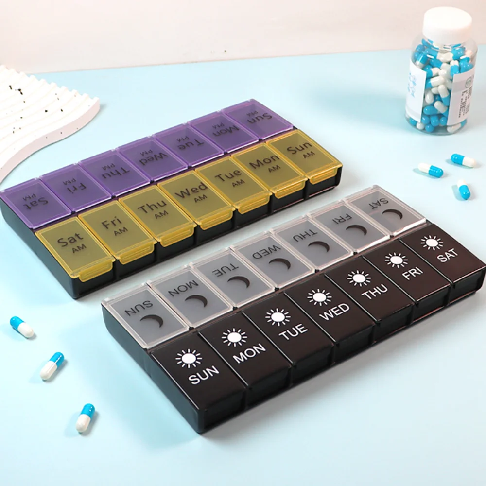 

Новый популярный большой еженедельник-органайзер, 2-кратная коробка для таблеток на день, 14 сеток, ежедневное хранилище таблеток для хранения больших витаминальных добавок, рыбьего масла