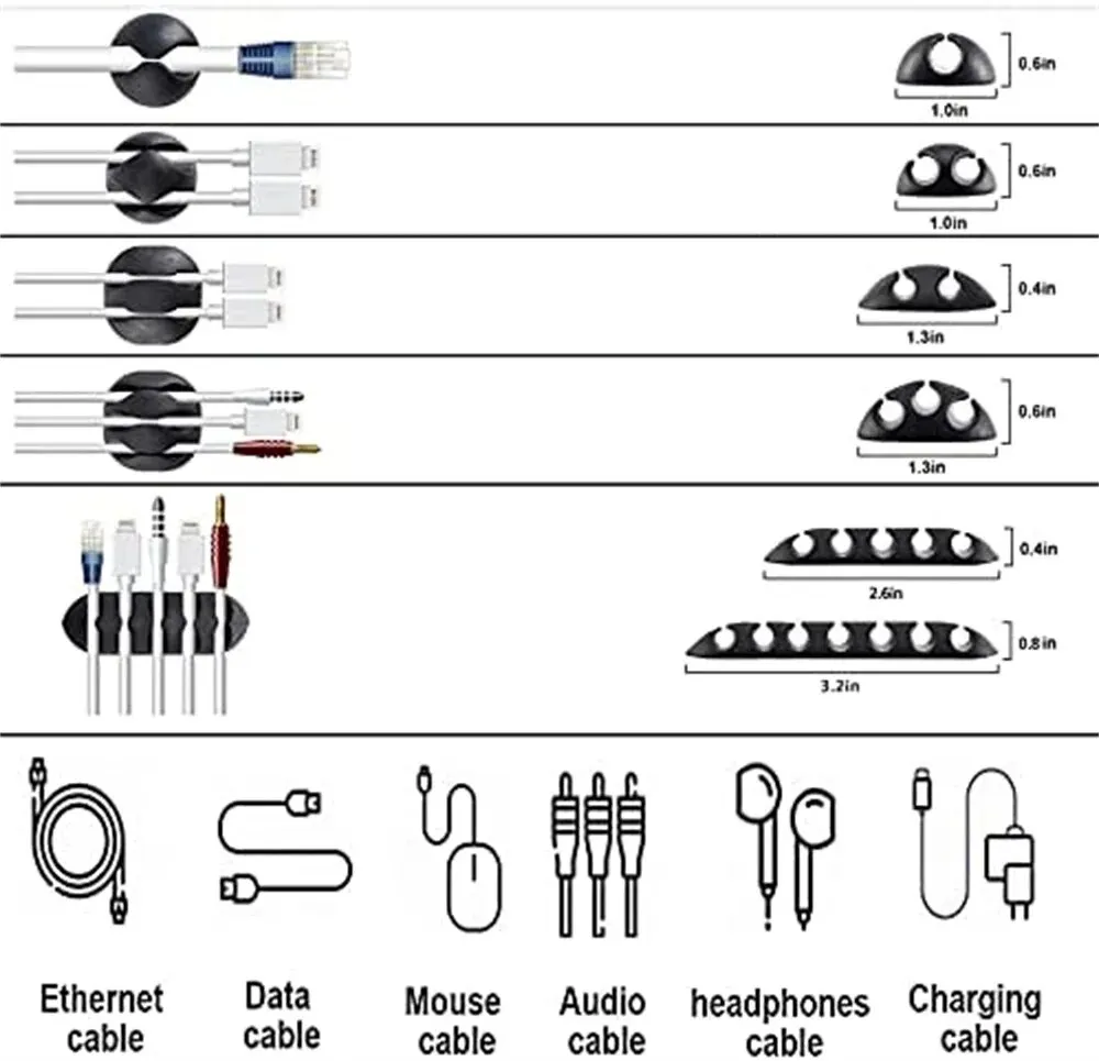 152Pcs Cable Management Organizer Kit Cable Bushings , Lnclude Self Adhesive Cable Organizer Clips For TV, Office, Car, Home