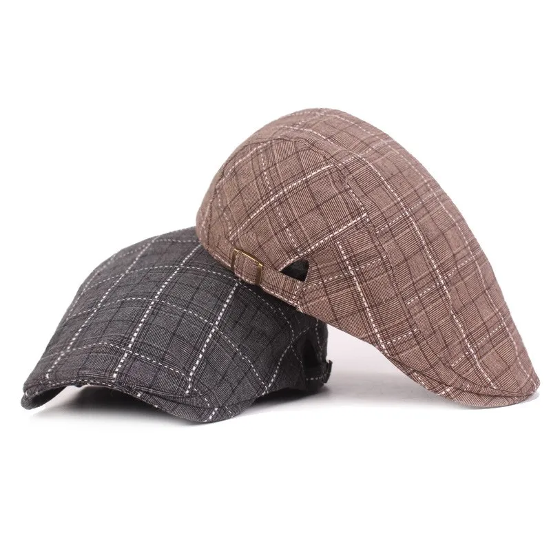 Men's Plaid Retro Beret Hat Quirky Youth Advancing Cap Travel Beret for Middle-Aged People