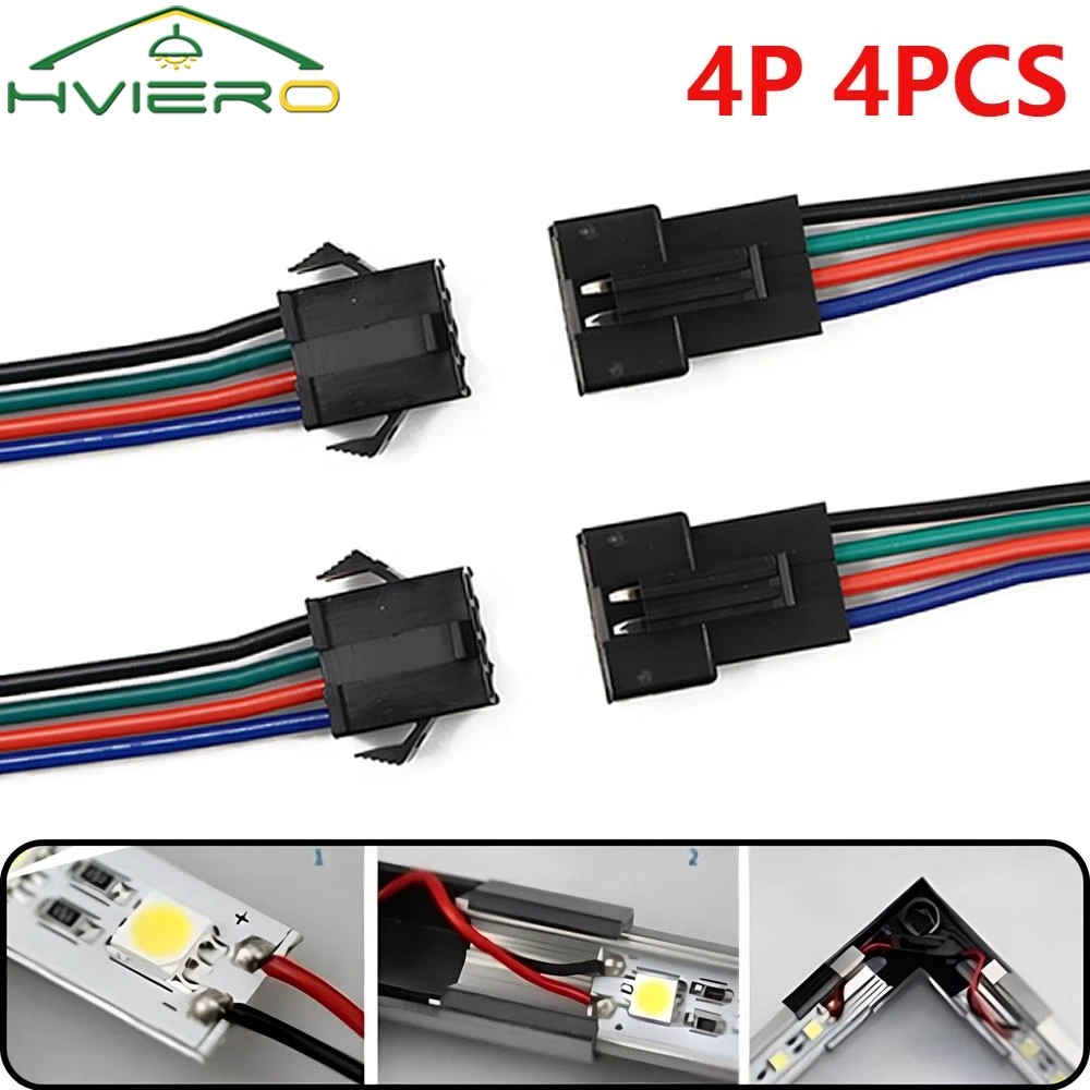 4Pcs 4 Pins Connector 150 mm Male And Female JST RGB Led Light Strip 22Awg Cable 3528 5050 For Decoration Billboard Ceiling Neon