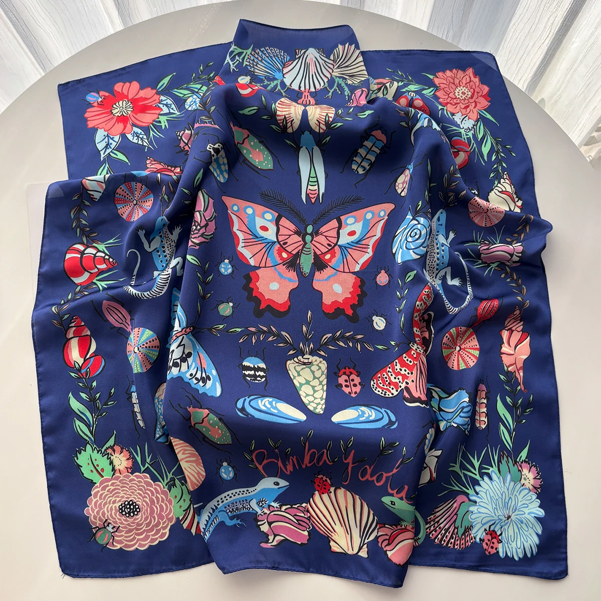 Frauen Foulard Quadrat Schal Seide Imitation Floral Print Halstuch Bandana Foulard Dame Schal Schals Wrap Kopf Haar Band Krawatten – Detail 5