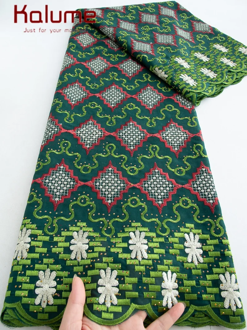 

Kalume Swiss Voile Lace In Switzerland High Quality Nigeria Cotton Lace Fabric with Rhinestones for Sewing Wedding Dress F4506