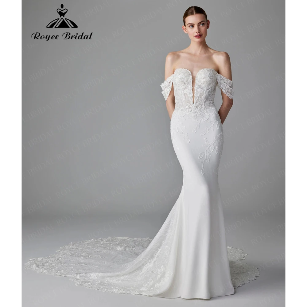 

Roycebridal Sweetheart Neck Lace and Satin Mermaid Wedding Dress 2025 Off The Shoulder Chapel Train Customized Vestidos De Novia