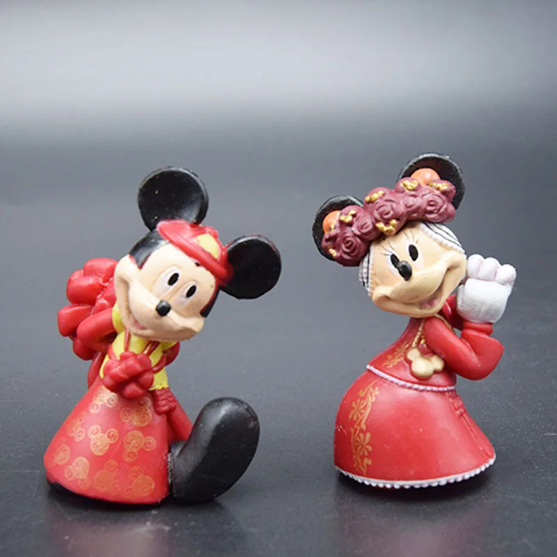 Cartoon Wedding  Mickey Mouse Minnie  Figures toys set Disney China red Wedding cake decoration Action  Wedding gift guests