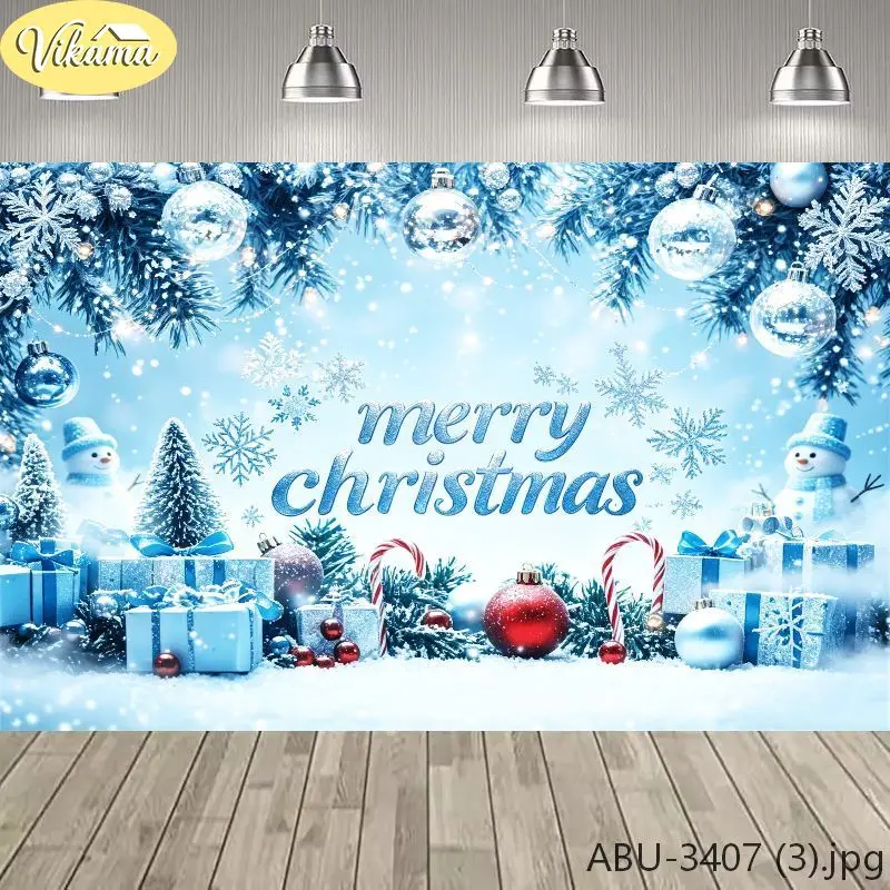 VIKAMA Ink Green Gold Sparkle Christmas Tapestry, Merry Christmas Background Cloth, Party Wall Decor