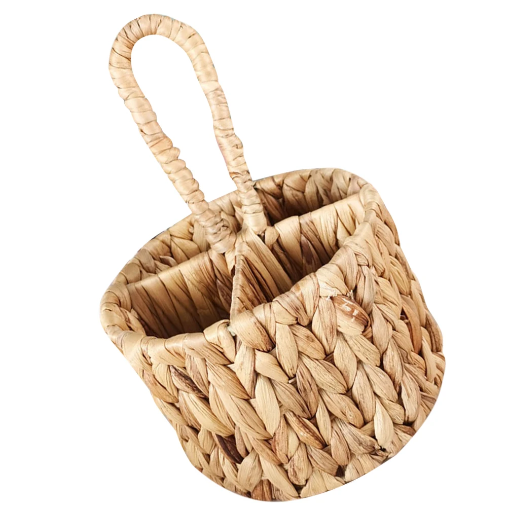

Storage Basket Hand Woven Gourd Grass Round Cutlery Flower Baskets Handles Large Capacity Natural Material Home