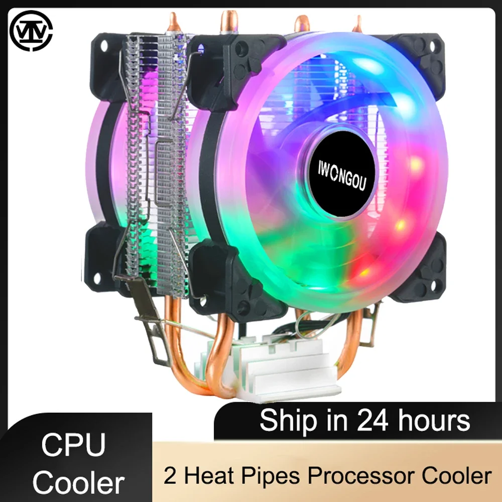 IWONGOU Cpu Cooler 2011 2 Heat Pipes Processor Cooler X99 For Intel AMD RGB Air Cooler Cpu Cooling Fan