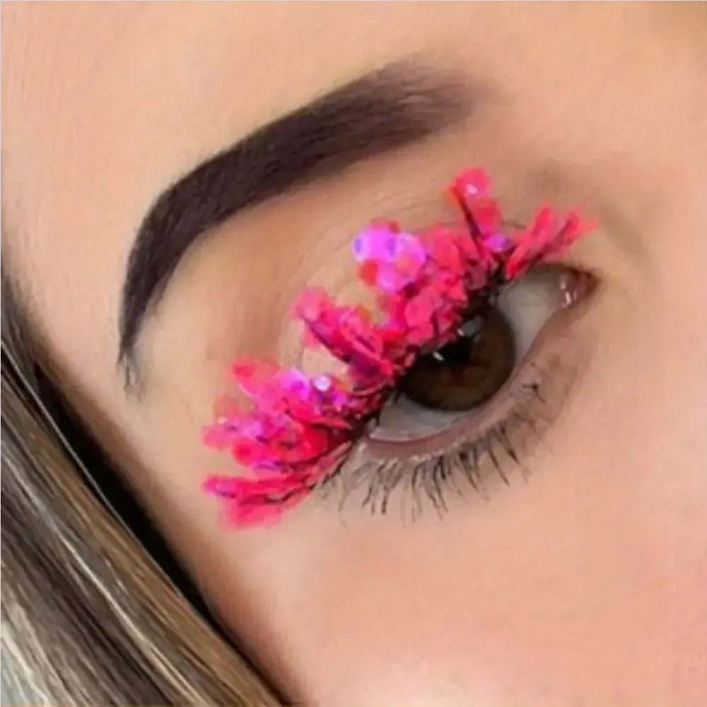 Unique Shining Colored Eyelashes Gold Pink Green Glitter Colorful False Eye Lashes Dramatic Halloween Party Rainbow Cilias