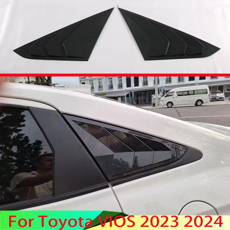 For Toyota VIOS 2023 2024 Car Accessories Carbon fiber styleSide Door Rear View Window Spoiler Cover Trim Insert Garnish Bezel