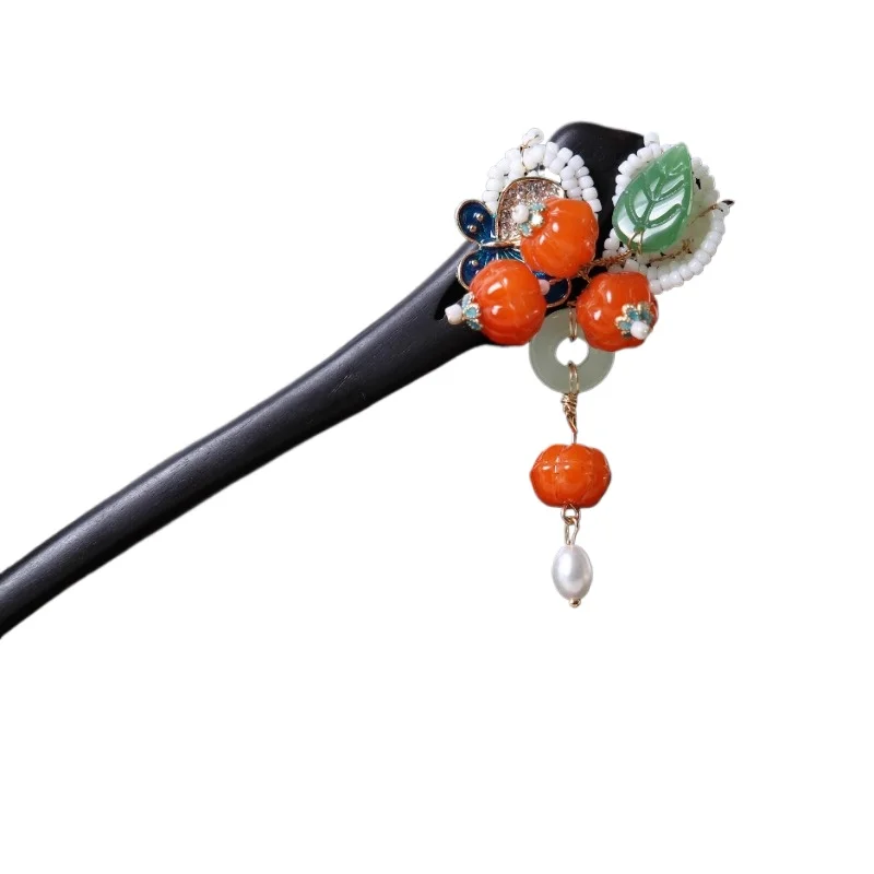 

Tassel handmade disc hair wooden hairpin pumpkin bead hairpin simple daily headgear cheongsam accessories