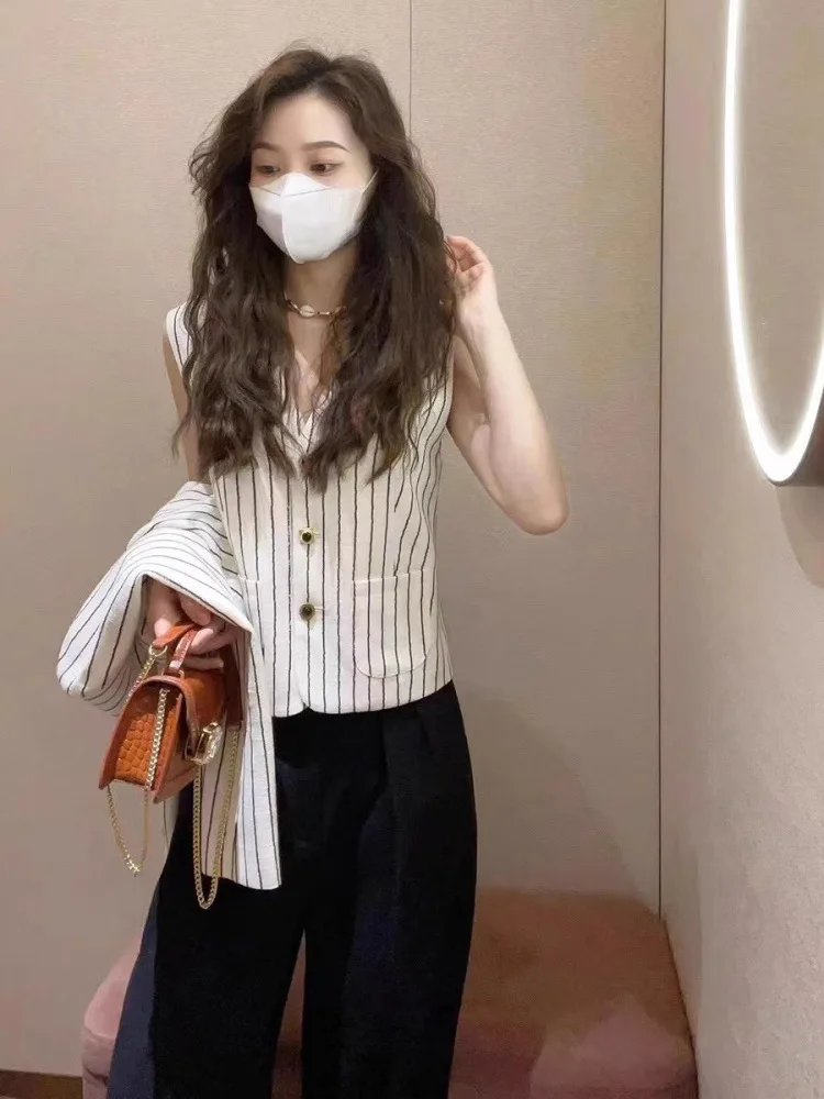 Estate 2025 Gilet e orts a righe Svel in cotone e lino dimagrante da donna Set abbigliamento casual Faionable e Sli