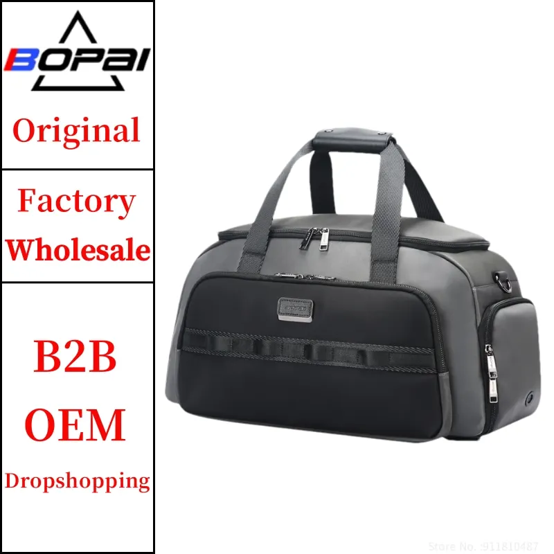 BOPAI Wholesale Custom High Quality Genuine Leather Logo Men Sport Lightweight Large Capacity Waterproof Travel Tote Duffel Week