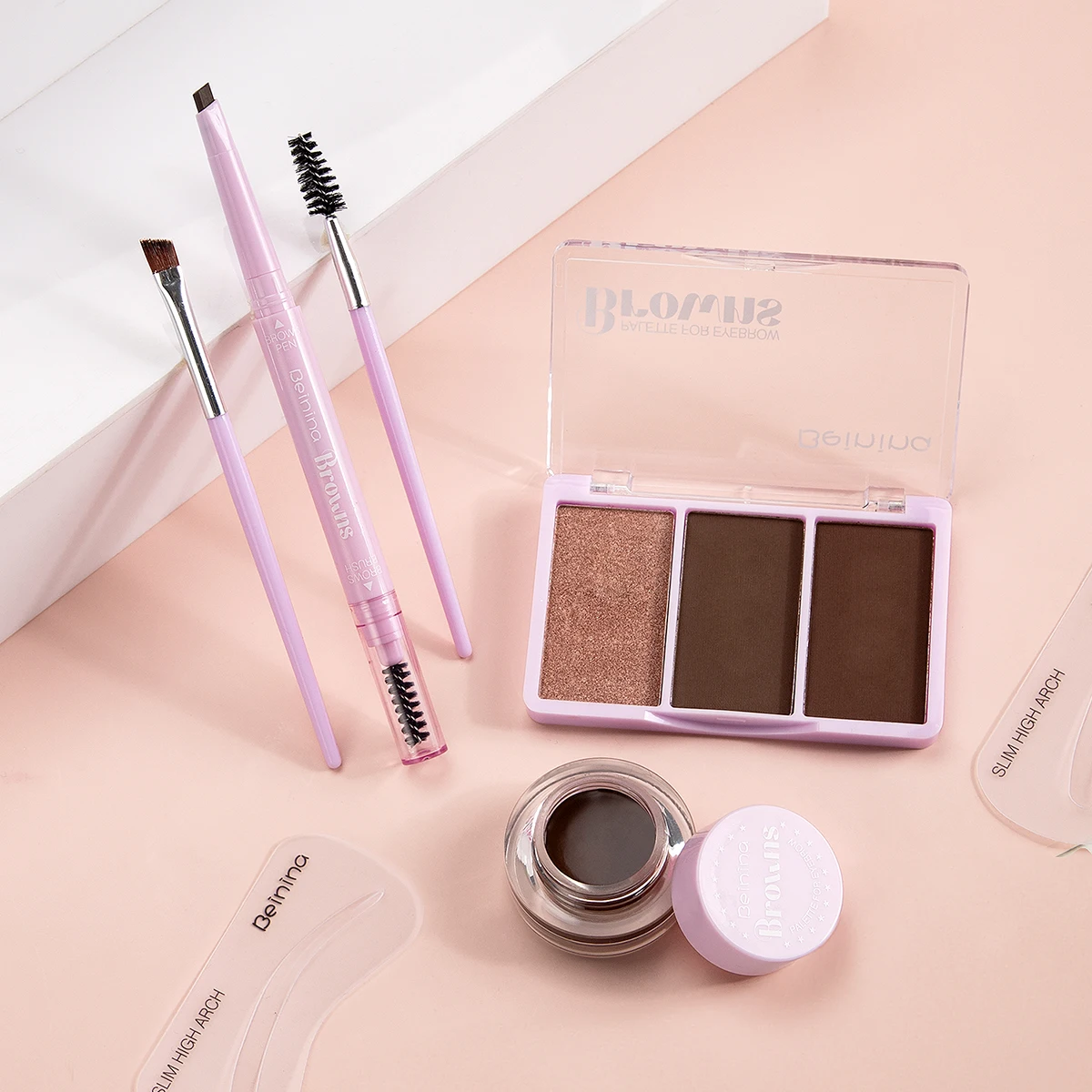 Set di polvere per sopracciglia a 4 colori Crema modellante per sopracciglia con stencil per sopracciglia Pennello per sopracciglia Kit per trucco facile da usare per principianti