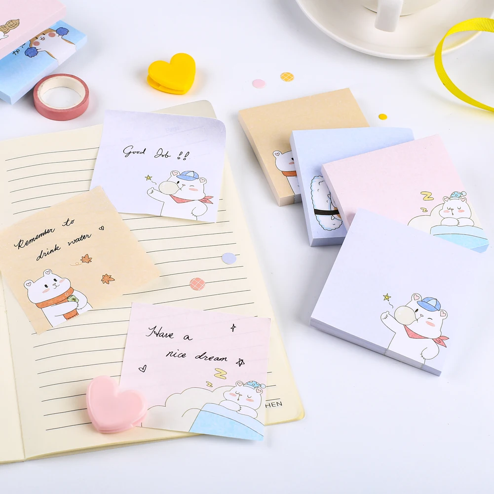 Kawaii Bear Sticky Notes, Memo Pad Papel engraçado, Post Notepad, Tab Index, Planejador Diário, Agenda, Check List, para fazer livros, Papelaria bonito