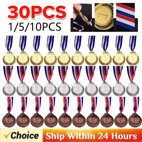 Medallas de Metal de 1-30 piezas con cinta para el cuello, premios de oro, plata, bronce, premios para juegos de competición deportiva, regalo de recuerdo