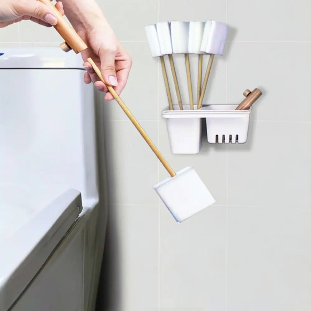 Toilet Bowl Brush With Disposable Cleaning Heads Bathroom Scrubber Kit Sanitary Corner Gap Cleaning Plastic Wand