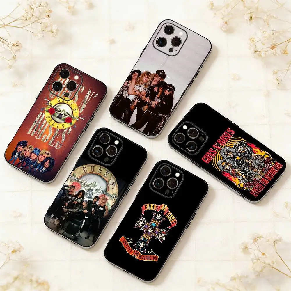 

Guns N Roses Band Phone Case For iPhone 17,16,15,14,13,12,11 Plus,Pro Max,XS,Soft Silicone Black Cover