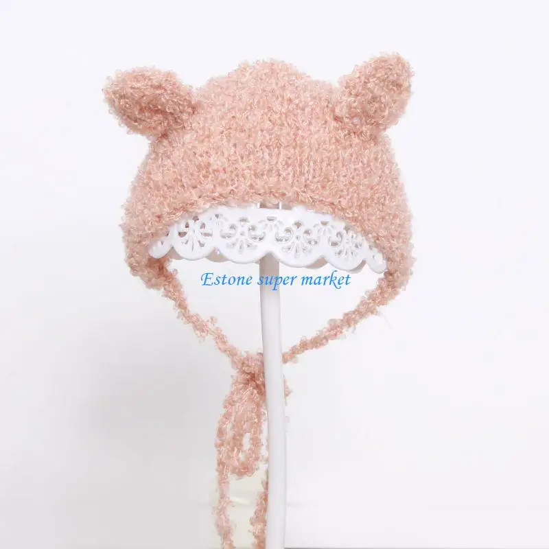 090B Wool Crochet Photography Cap knitted Hat Crochet Earflap Newborn Photography Background Props