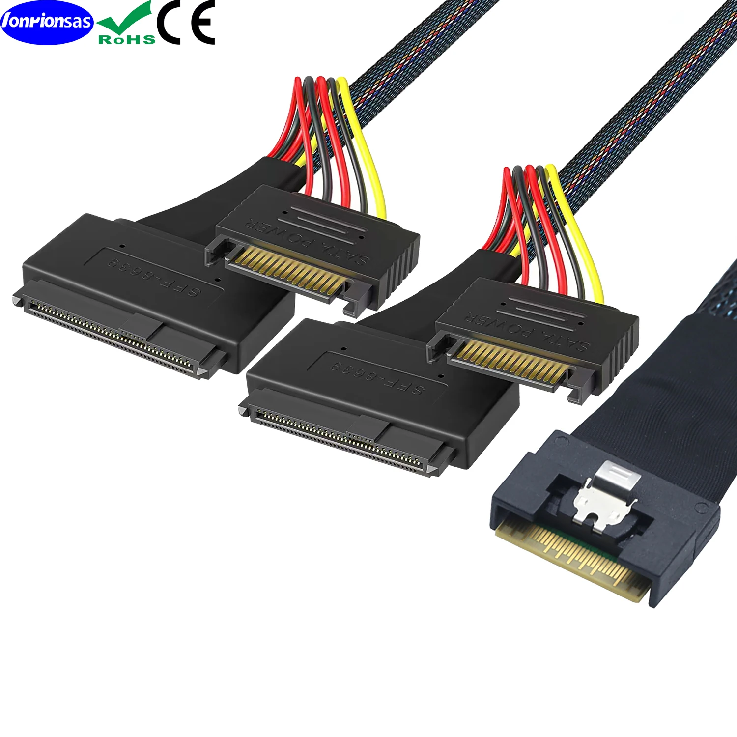 Kabel PCI-E Slimline SAS All Inclusive Scoop-Proof SFF-8654 8i do 2X SFF-8639 U.2 U2 z zasilaniem 15P SATA NVME SSD — zdjęcie produktu 5