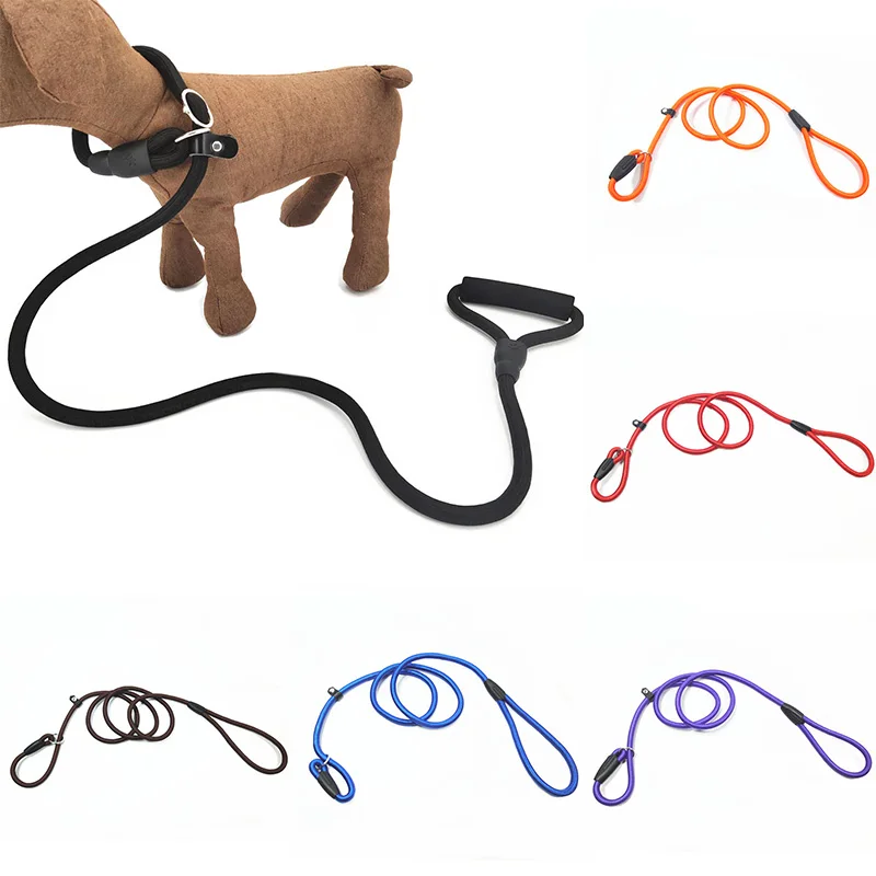 Corda de nylon ajustável trela para Pet, Slip Lead, Dog Slip Leash, Cadeia Collar, Training Leash para cão pequeno