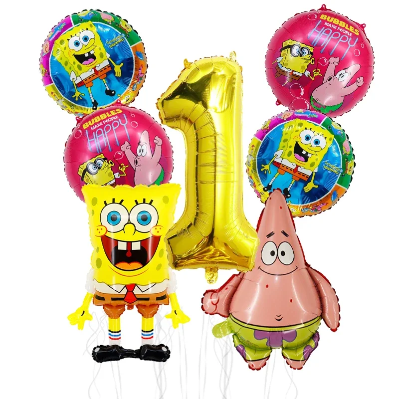 7 Stück Cartoon SpongeBob Patrick Star Folienballons Mädchen Junge Kindergeburtstag Party Dekoration Babyparty Ballons Geschenke – Detail 1